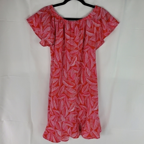 Merona red and pink leaves off shoulder dress - Picture 6 of 7